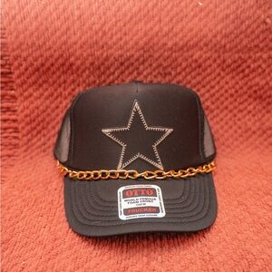 Black Hat with Gold Chain and Star